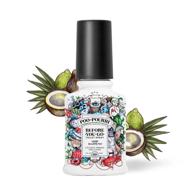 Poo~Pourri Ship Happens Toilet Spray in Coconut + Freesia + Citrus Scent | 2 oz. Mini Bathroom Air Freshener Deodorizer