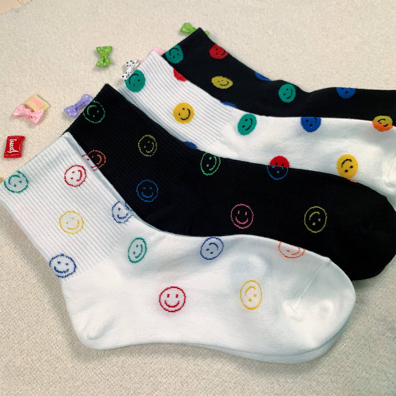 Popping Smile Women's Crew Socks | 80's Smiley Face Socks [Size 5-10]