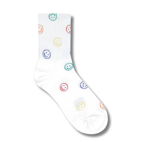 Popping Smile Women's Crew Socks | 80's Smiley Face Socks [Size 5-10]