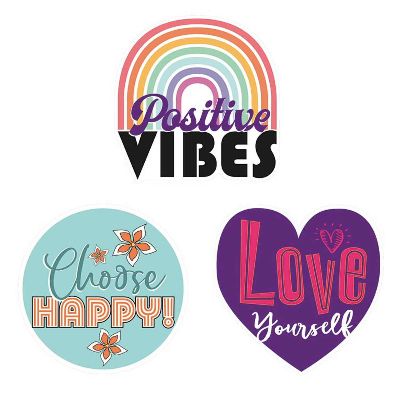 Positive Affirmations Water Bottle Stickers Set | 3 Assorted Waterproof Decals | 3'' sq