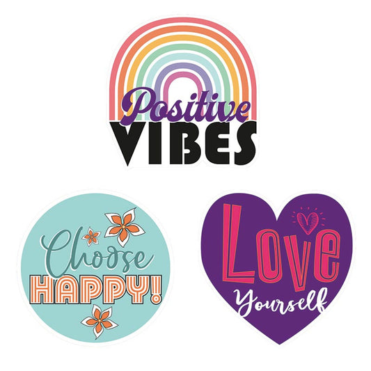 Positive Affirmations Water Bottle Stickers Set | 3 Assorted Waterproof Decals | 3'' sq
