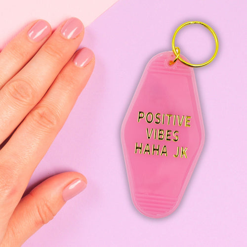 Positive Vibes Haha JK Motel Keychain in Pink