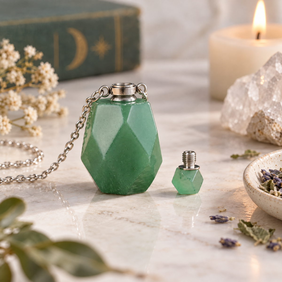 Potion Bottle Crystal Necklace in 4 Colorways | Refillable Natural Stone Vial Pendant-Paper & Quartz-The Bullish Store