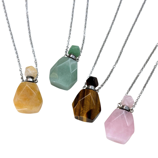 Potion Bottle Crystal Necklace in 4 Colorways | Refillable Natural Stone Vial Pendant-Paper & Quartz-The Bullish Store