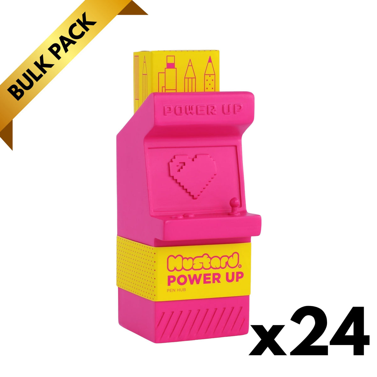 Power Up Retro Arcade Pen Pot — Bulk Lot of 24 (Gifting, Events & Resale)-Mustard-The Bullish Store