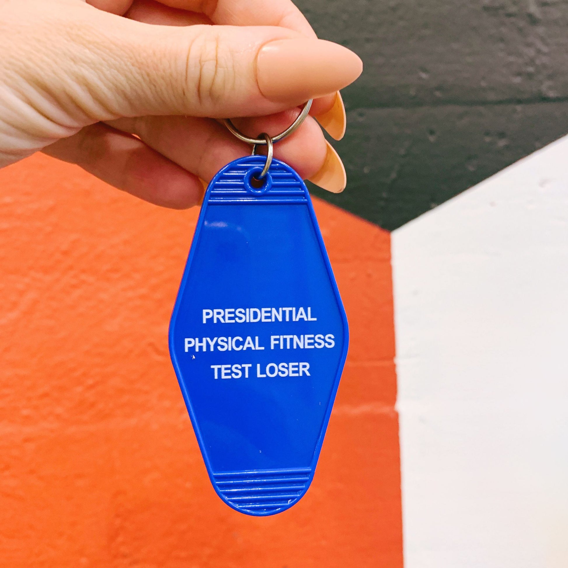 Presidential Physical Fitness Test Loser Motel Style Keychain in Blue