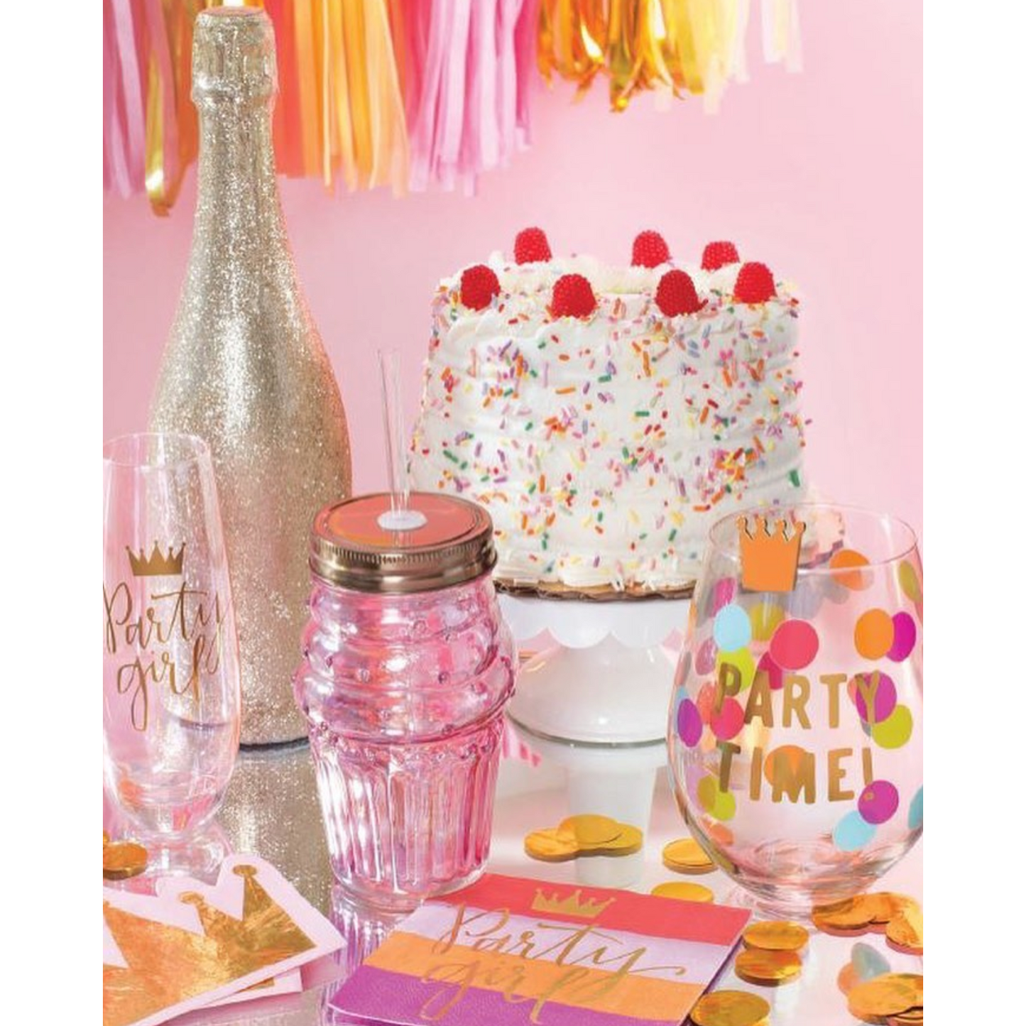 Pretty Pink Cupcake Sipper Glass | Wine or Cocktail Glass with Straw for Indoors or Outdoors