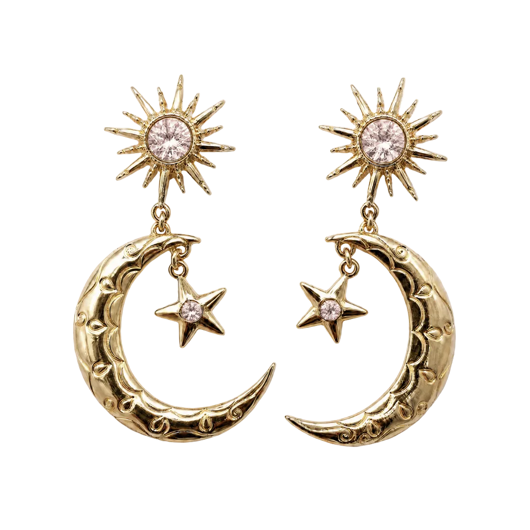 Pretty Star Moon Earrings | Celestial Mystic Dangle Earrings