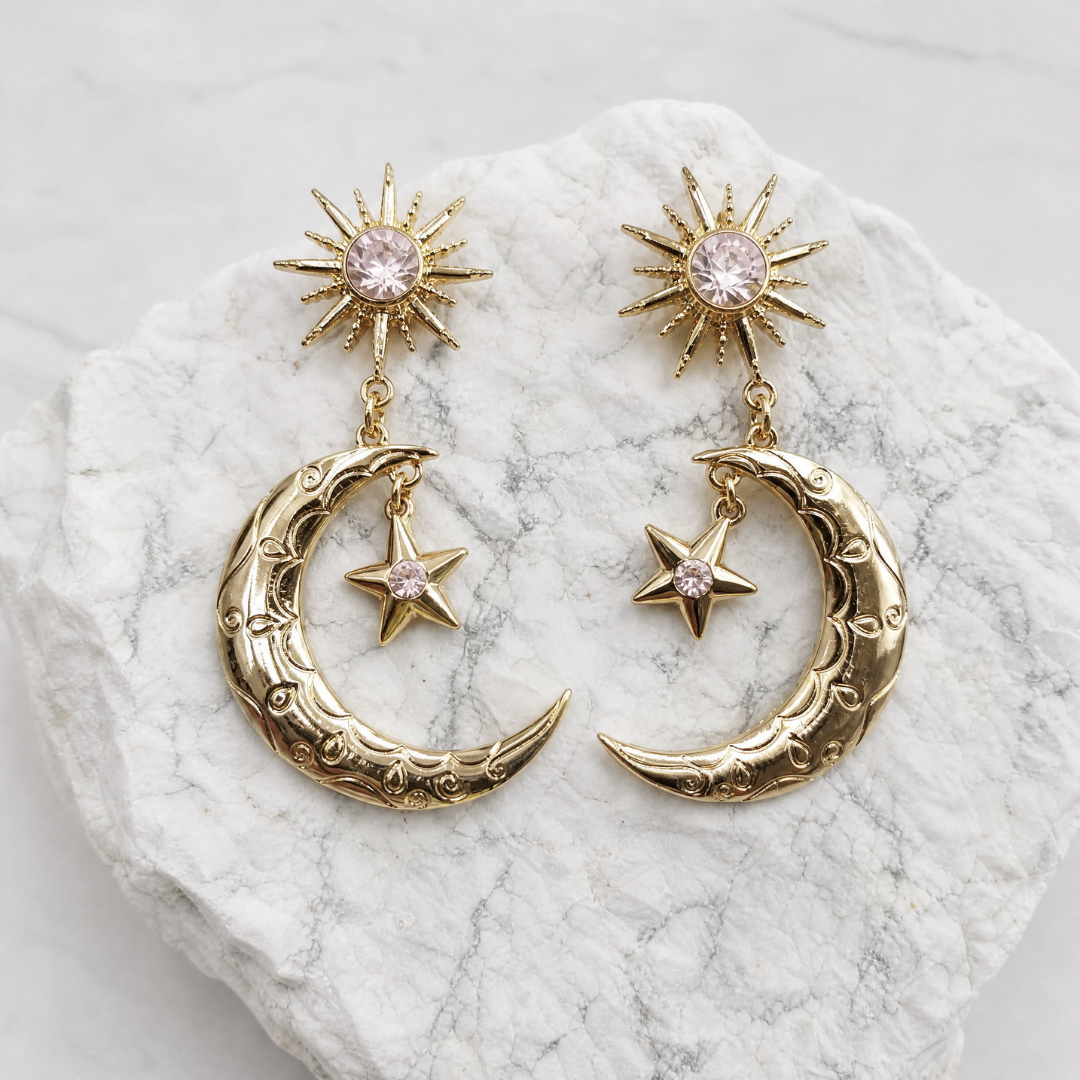 Pretty Star Moon Earrings | Celestial Mystic Dangle Earrings