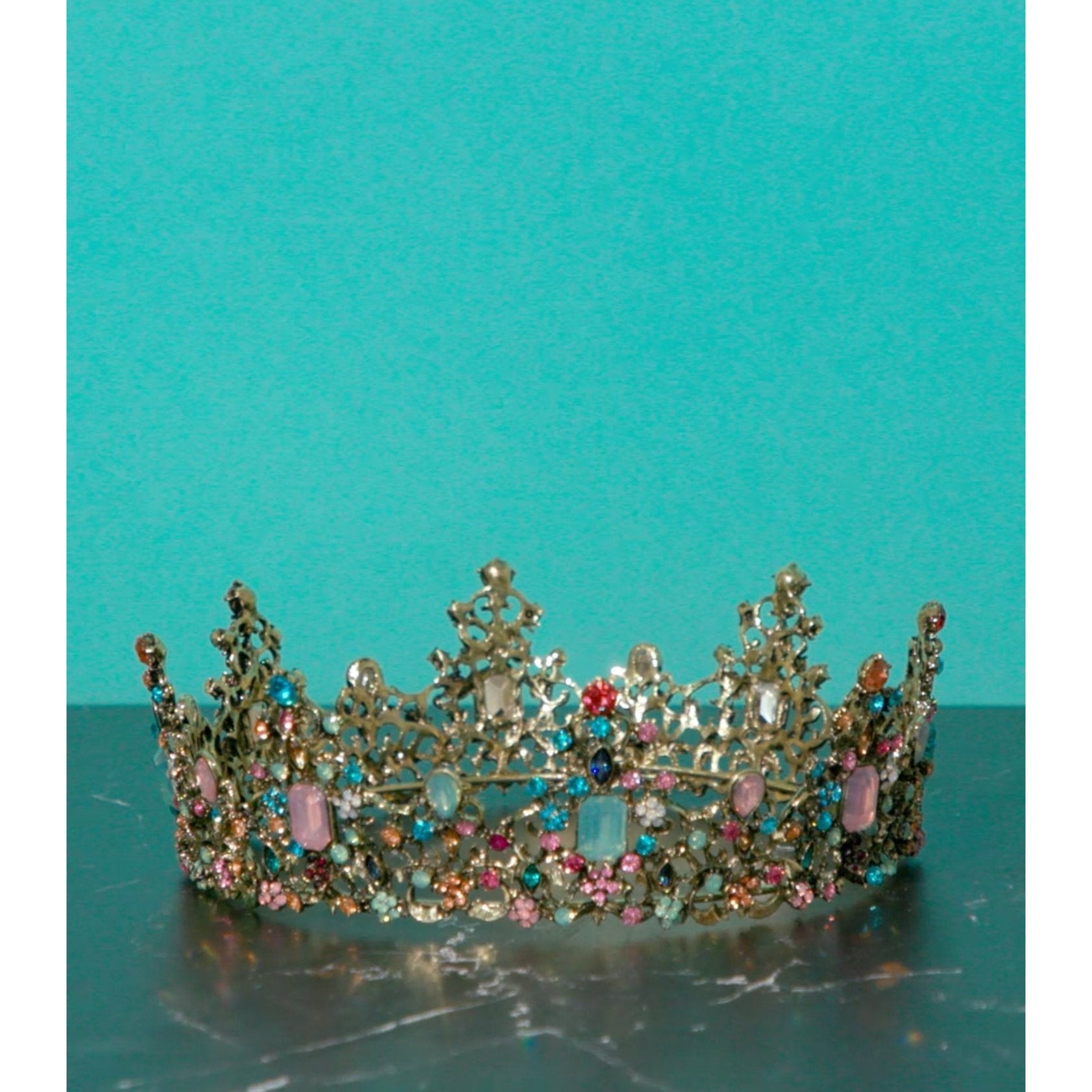 Princess of Pastels Luxe Tiara Crown | Royalty Crown Party or Bridal Hair Accessory