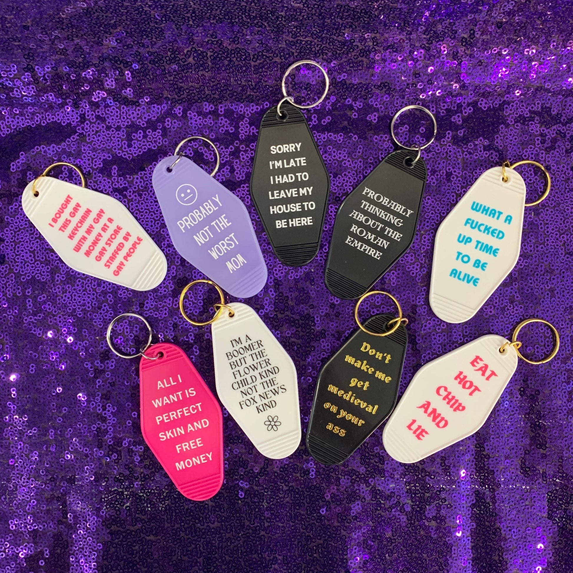 Probably Not the Worst Mom Motel Style Keychain in Purple