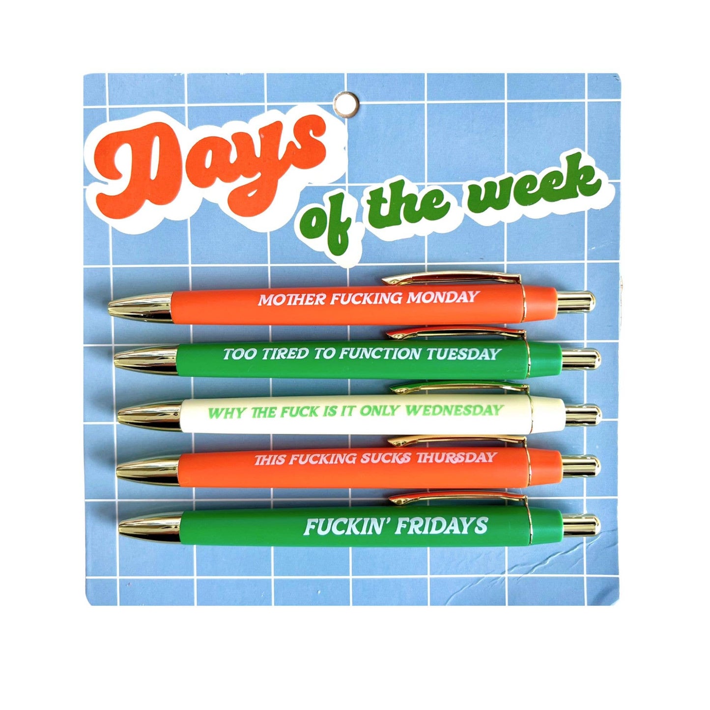 Profanity Days of The Week Pen Set | Set of 5 Sweary Ballpoint Pen in Black Ink