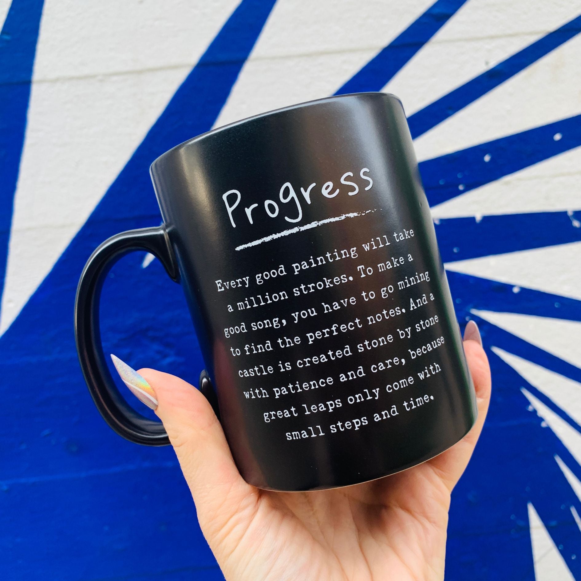 Progress Mug in Matte Black | Double-sided Stoneware Coffee Tea Cup | 20oz