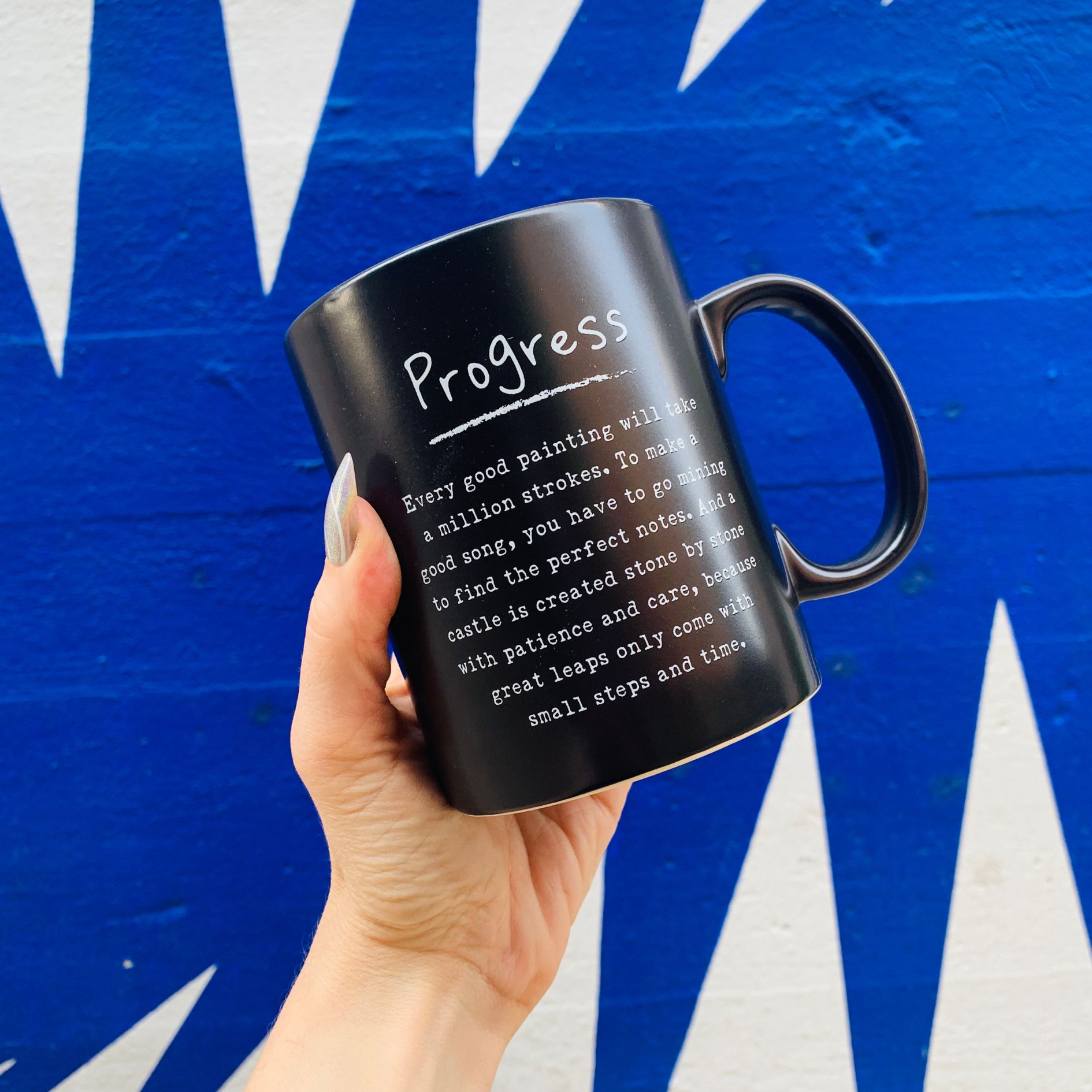 Progress Mug in Matte Black | Double-sided Stoneware Coffee Tea Cup | 20oz