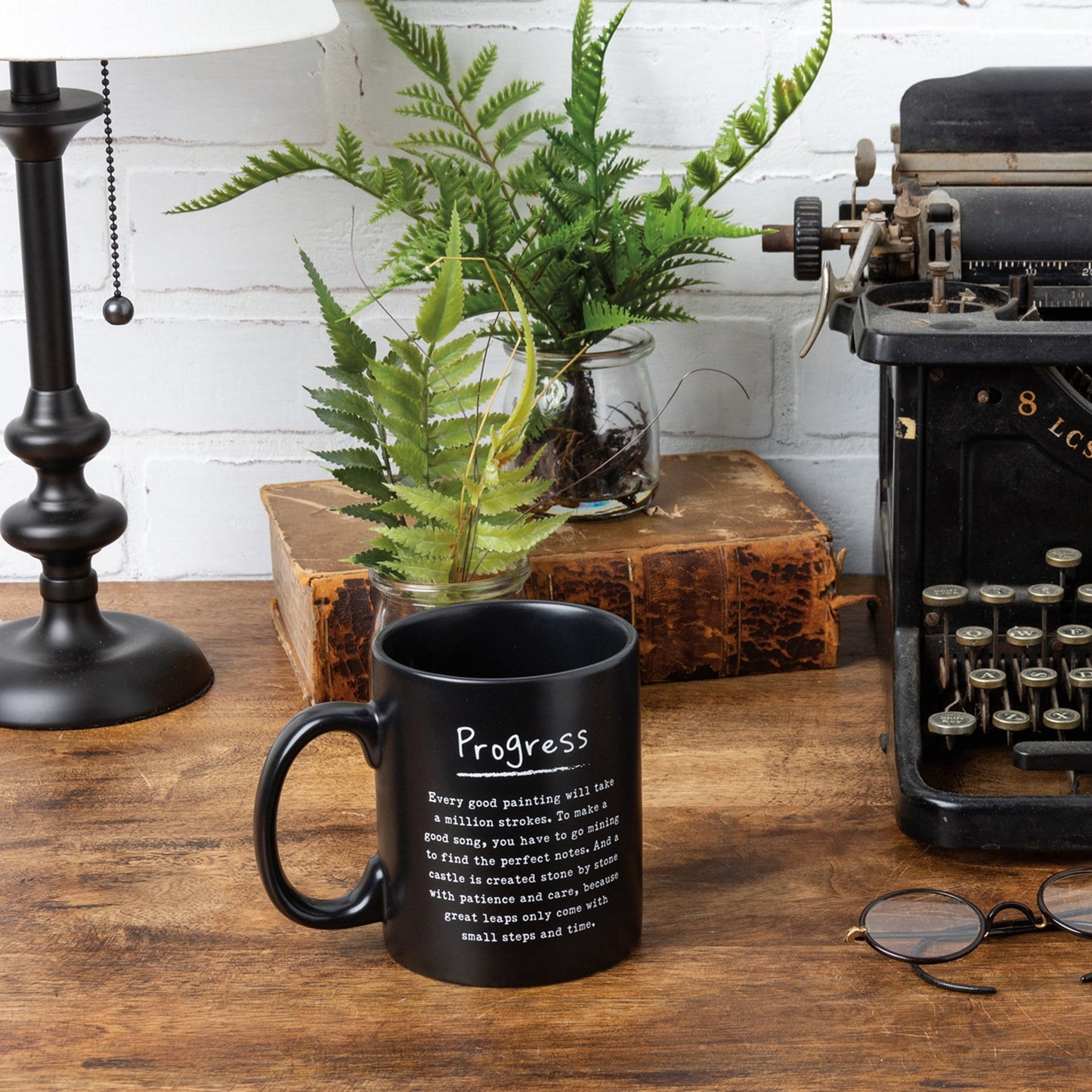 Progress Mug in Matte Black | Double-sided Stoneware Coffee Tea Cup | 20oz