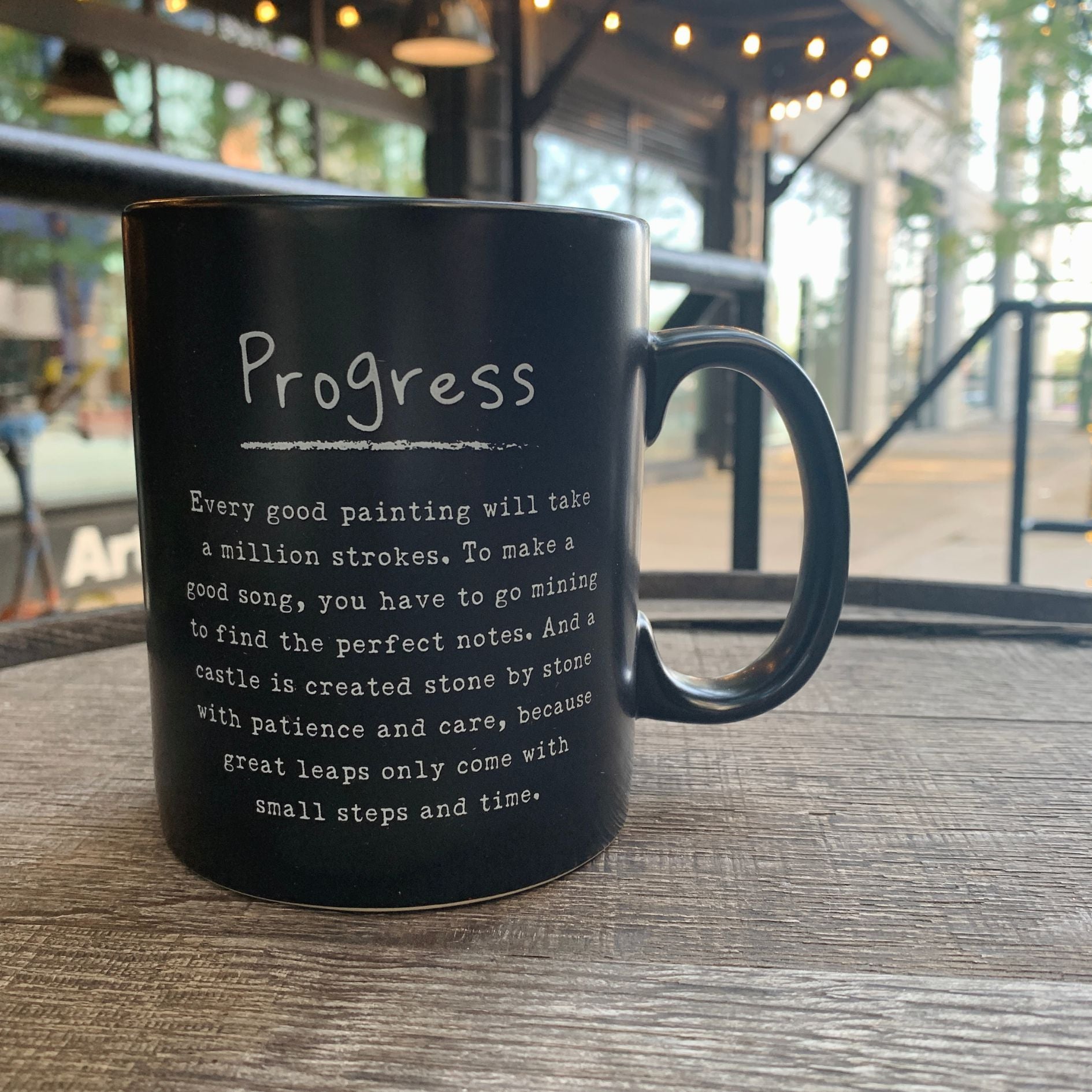 Progress Mug in Matte Black | Double-sided Stoneware Coffee Tea Cup | 20oz