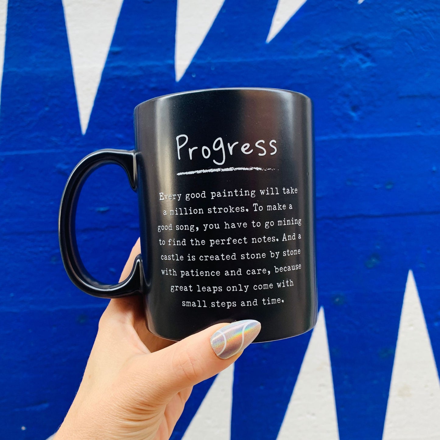 Progress Mug in Matte Black | Double-sided Stoneware Coffee Tea Cup | 20oz