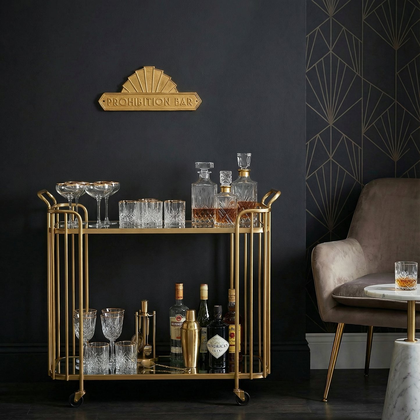 Prohibition Bar Door Plaque Wall Decor | Antique Brass Vintage Bar Hanging Metal Display | 9" x 3.50"