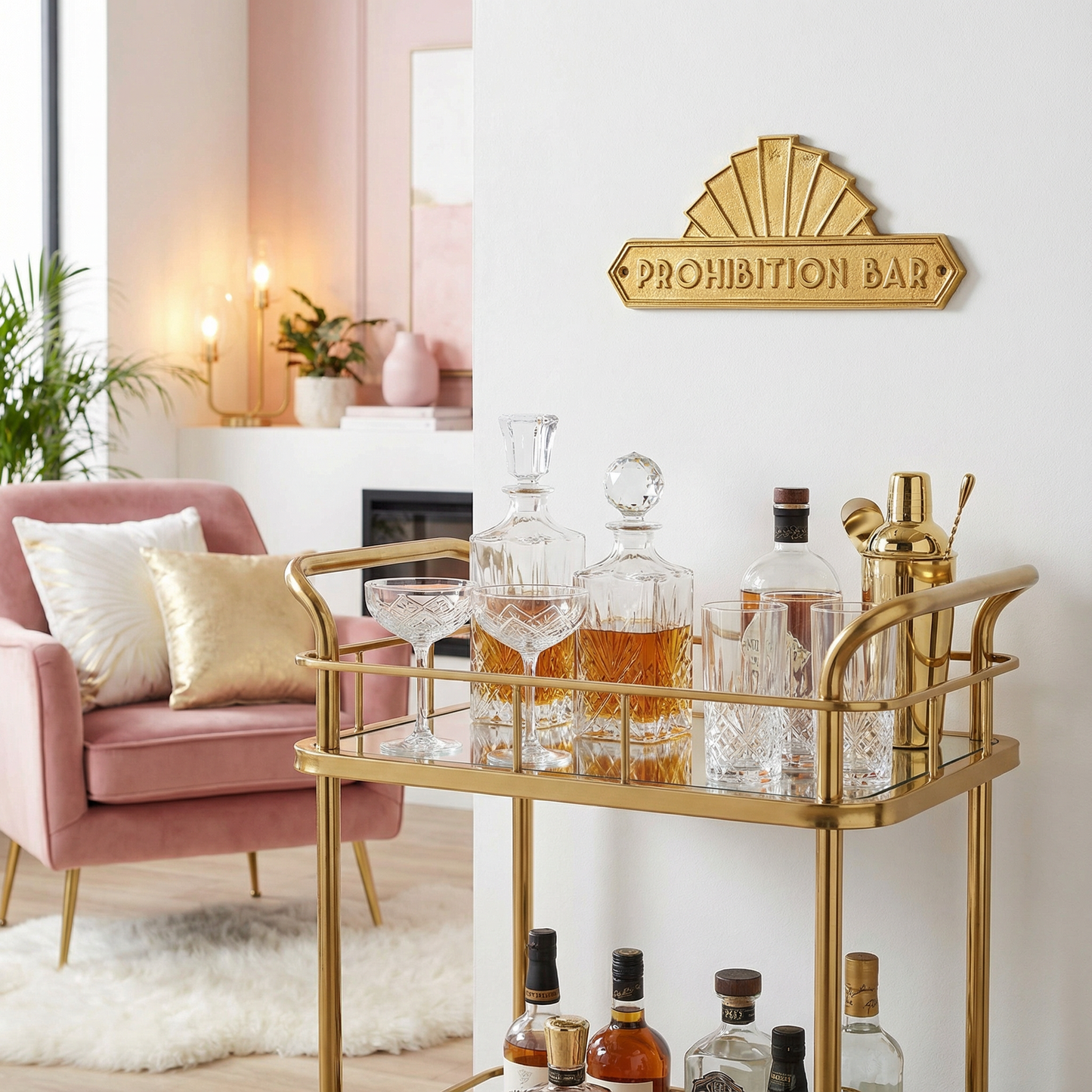 Prohibition Bar Door Plaque Wall Decor | Antique Brass Vintage Bar Hanging Metal Display | 9" x 3.50"