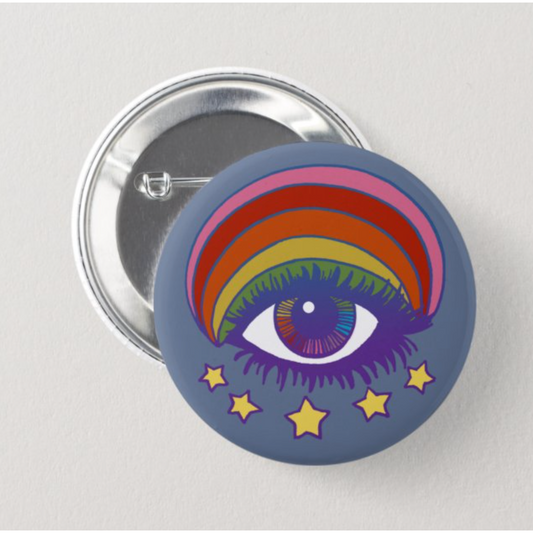 Psychedelic Eye Pinback Button Rainbow | 1.5" dia