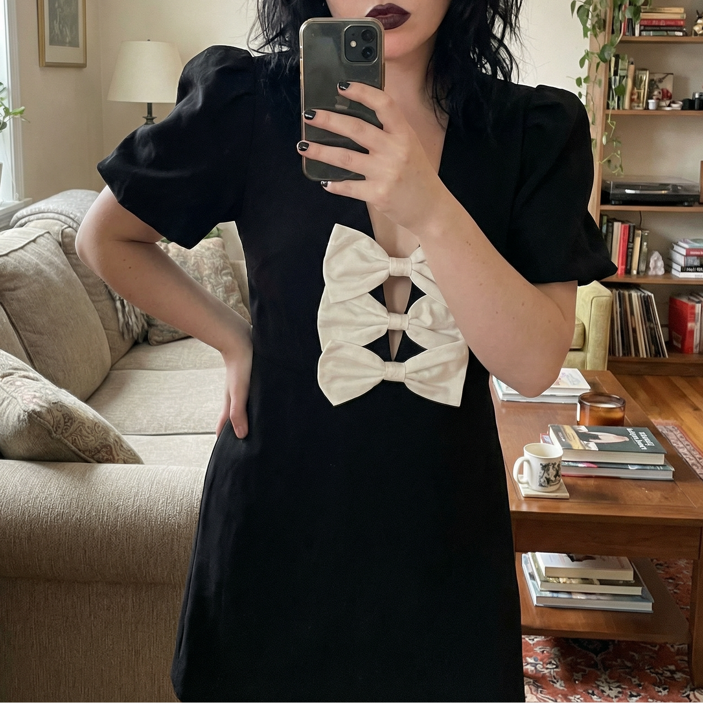 Puff Sleeve Mini Dress with Statement Front Bows | Trendy Contemporary Design [SM-XL]