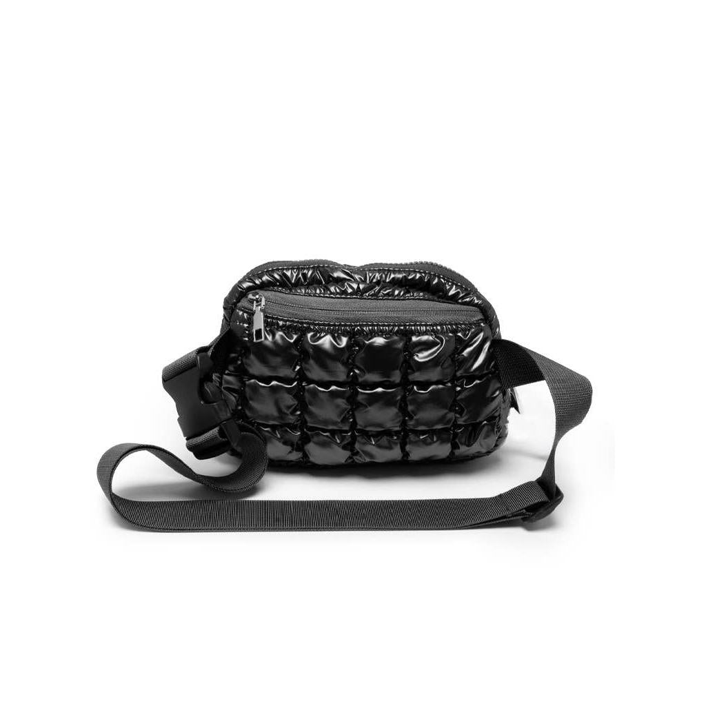 Puffer Metallic Black Adjustable Belt Bag | Stylish Crossbody Waist Bag