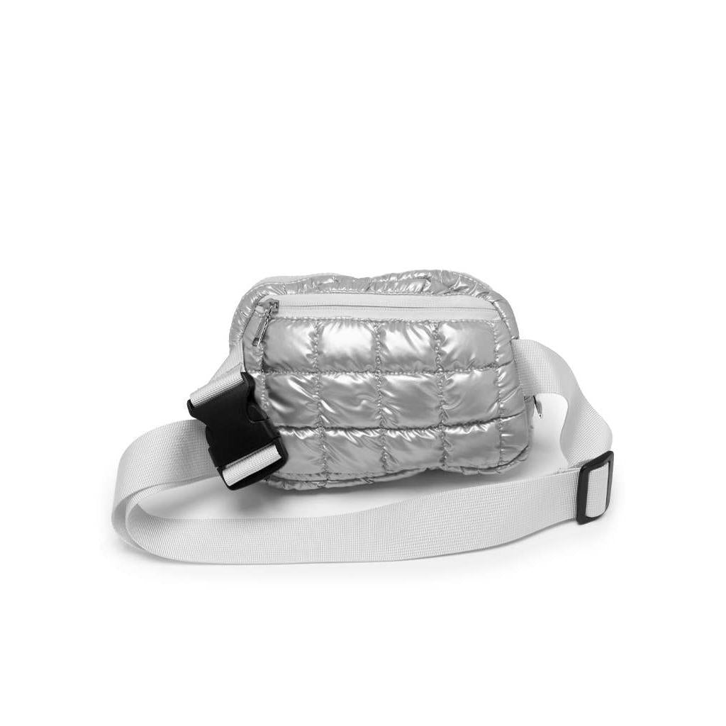 Puffer Metallic Silver Adjustable Belt Bag | Stylish Crossbody Waist Bag