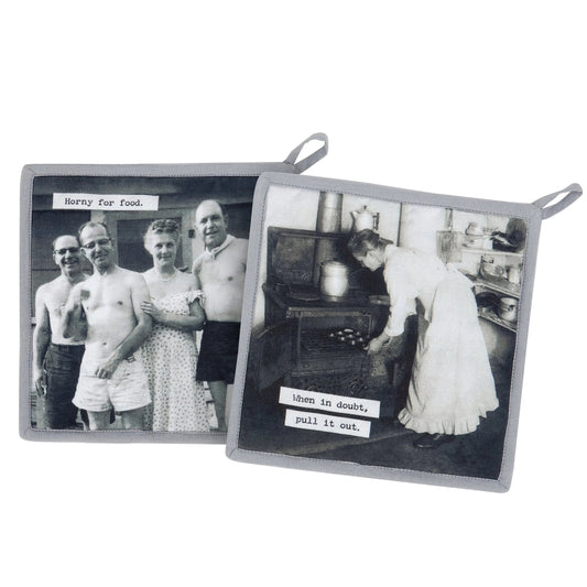 Pull It Out Hot Pad Set of 2 | Funny Vintage Cotton Pot Holders