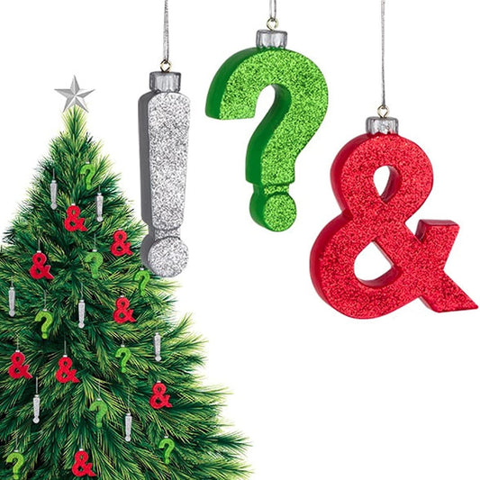 Punctuation Holiday Hanging Ornaments | Boxed Set of 3 | Ampersand, Question Mark and Exclamation Point