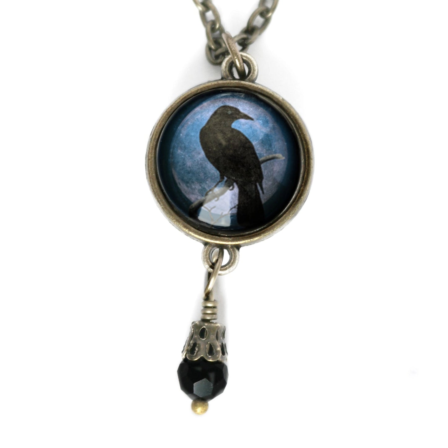 Purple Crow Goth Pendant Necklace w/ Bead | Handmade in the US