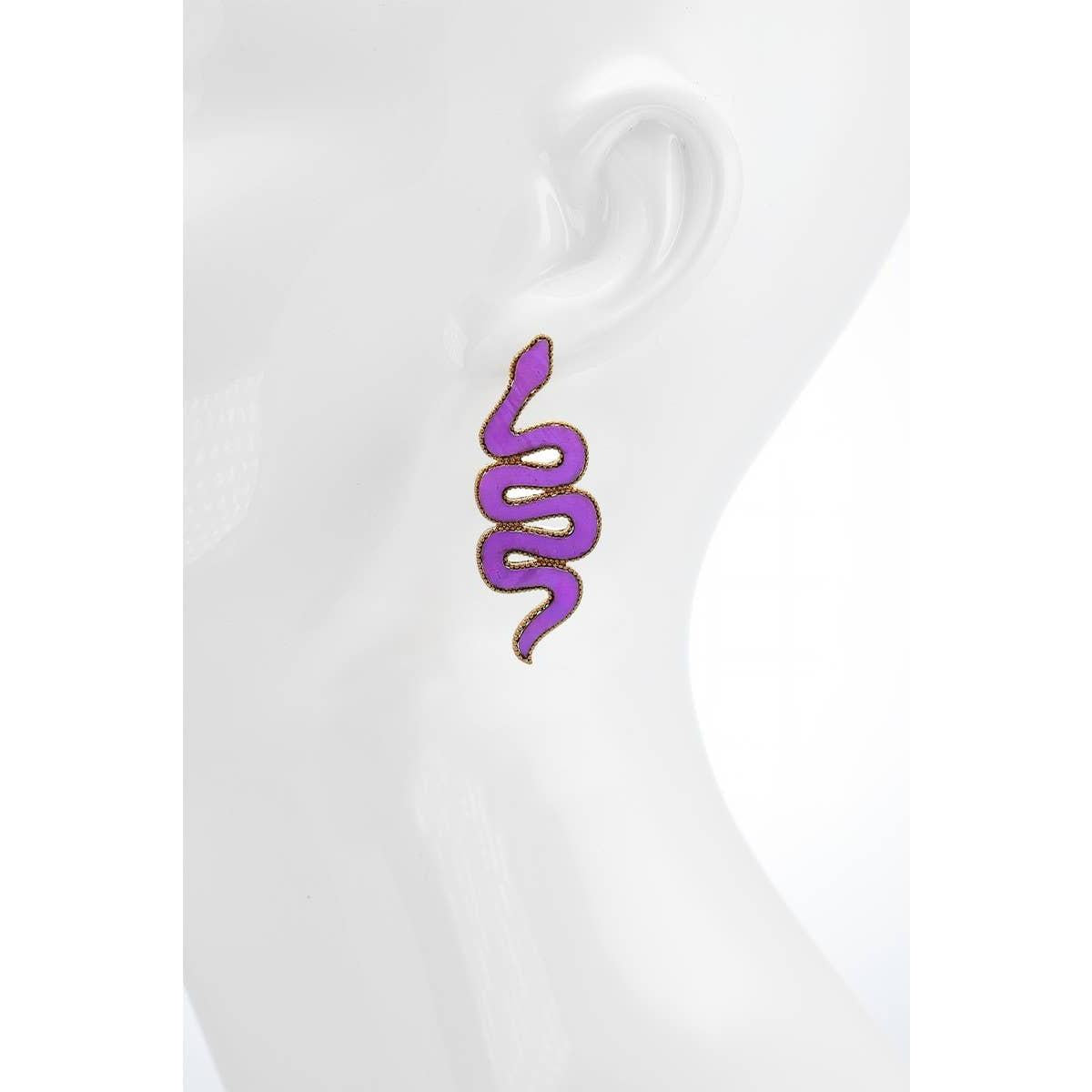 Purple Snake Statement Earrings in Deadly Violet