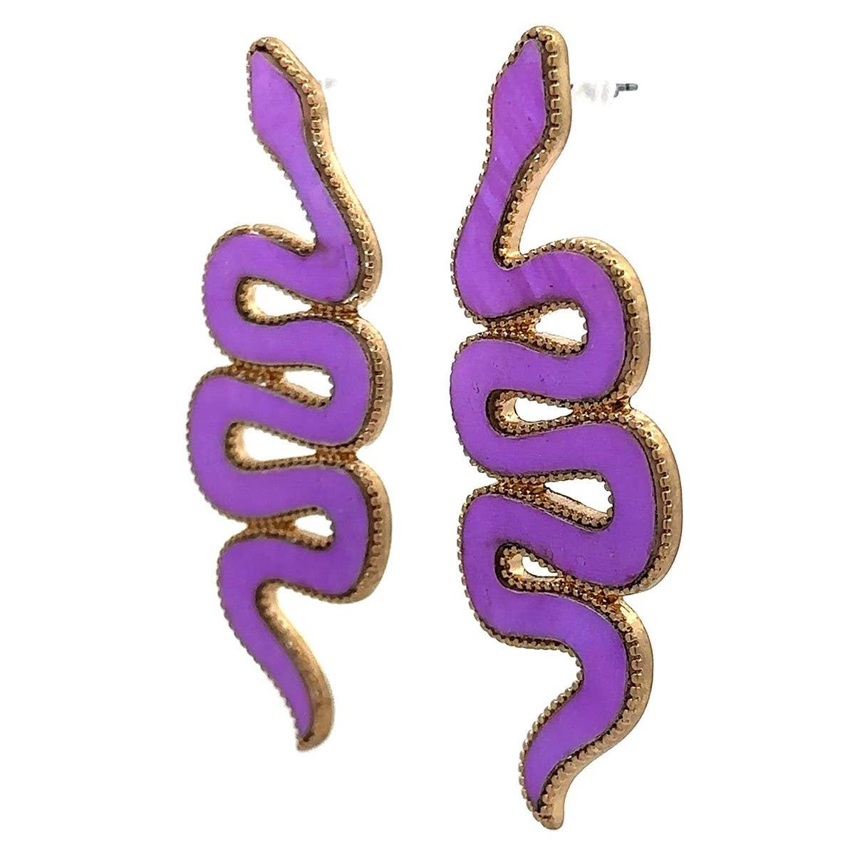 Purple Snake Statement Earrings in Deadly Violet