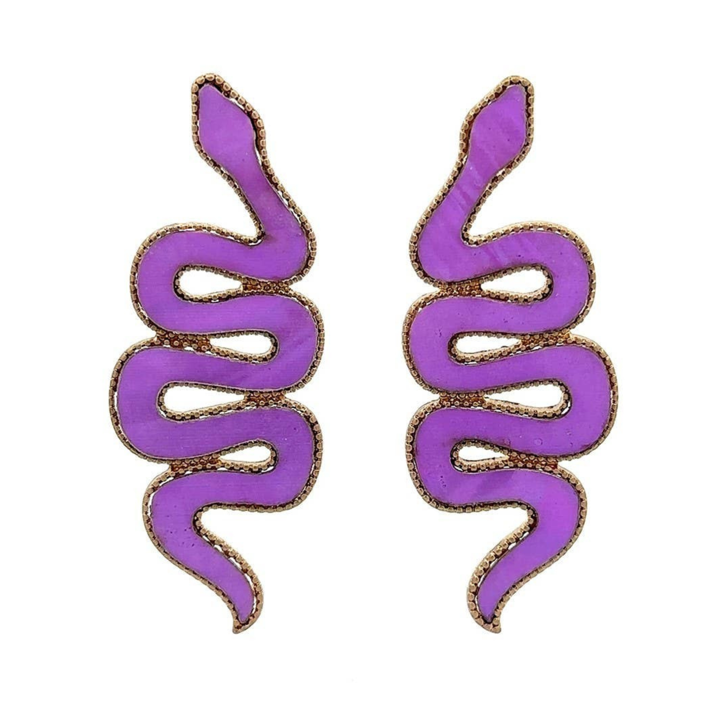 Purple Snake Statement Earrings in Deadly Violet