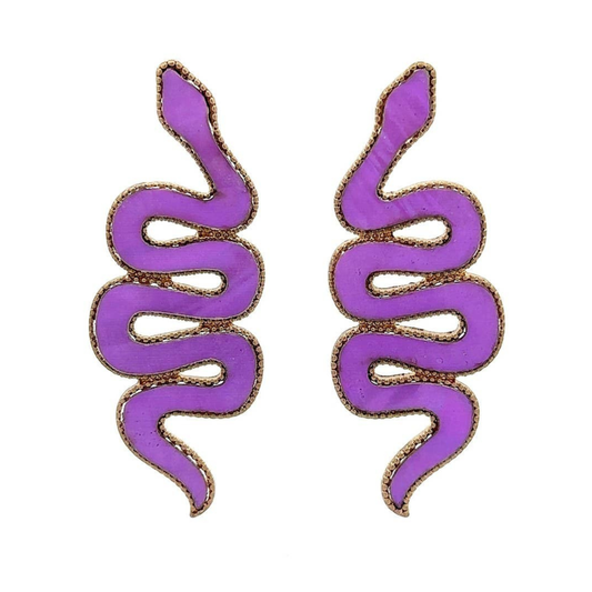 Purple Snake Statement Earrings in Deadly Violet