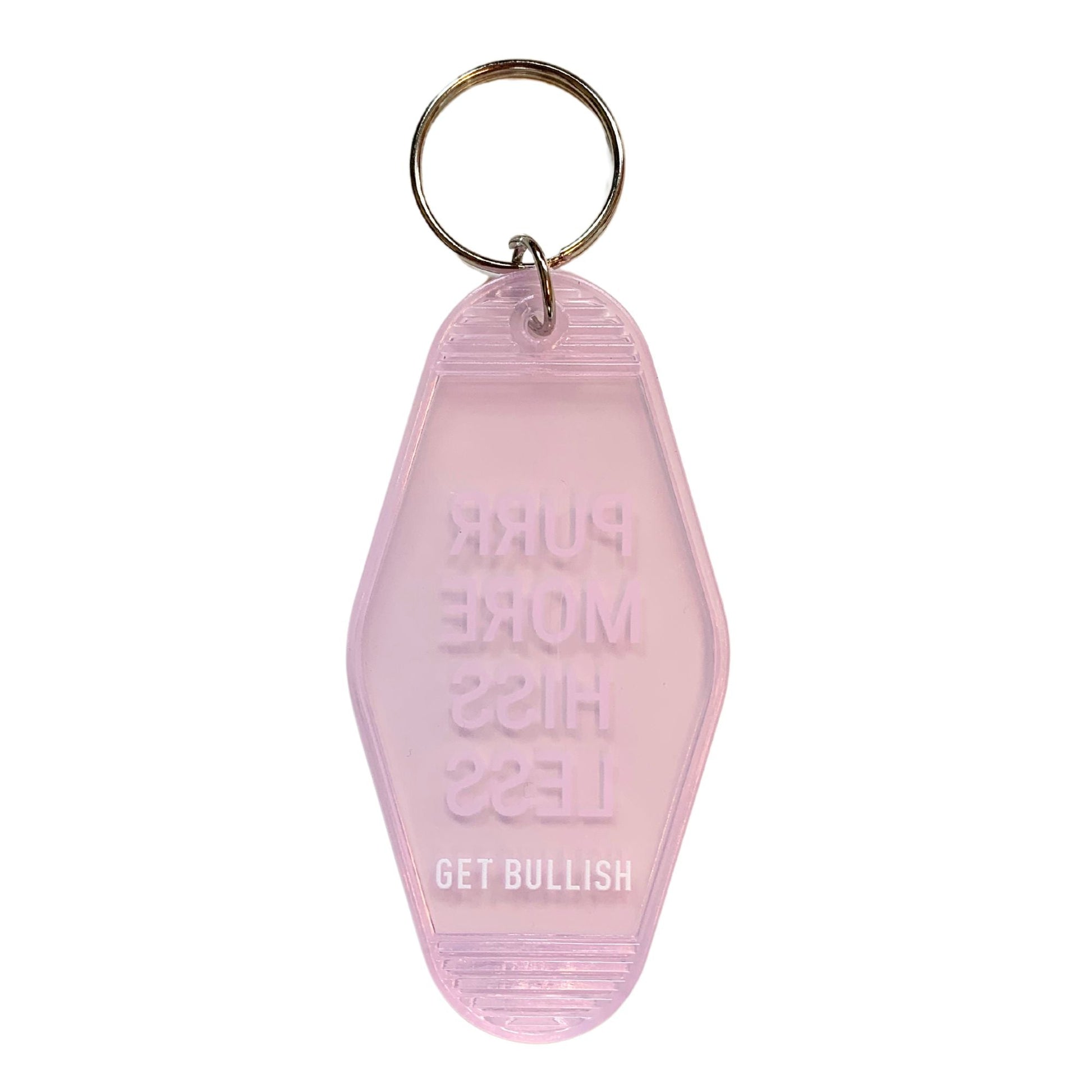 Purr More Hiss Less Motel Style Keychain in Pink Translucent