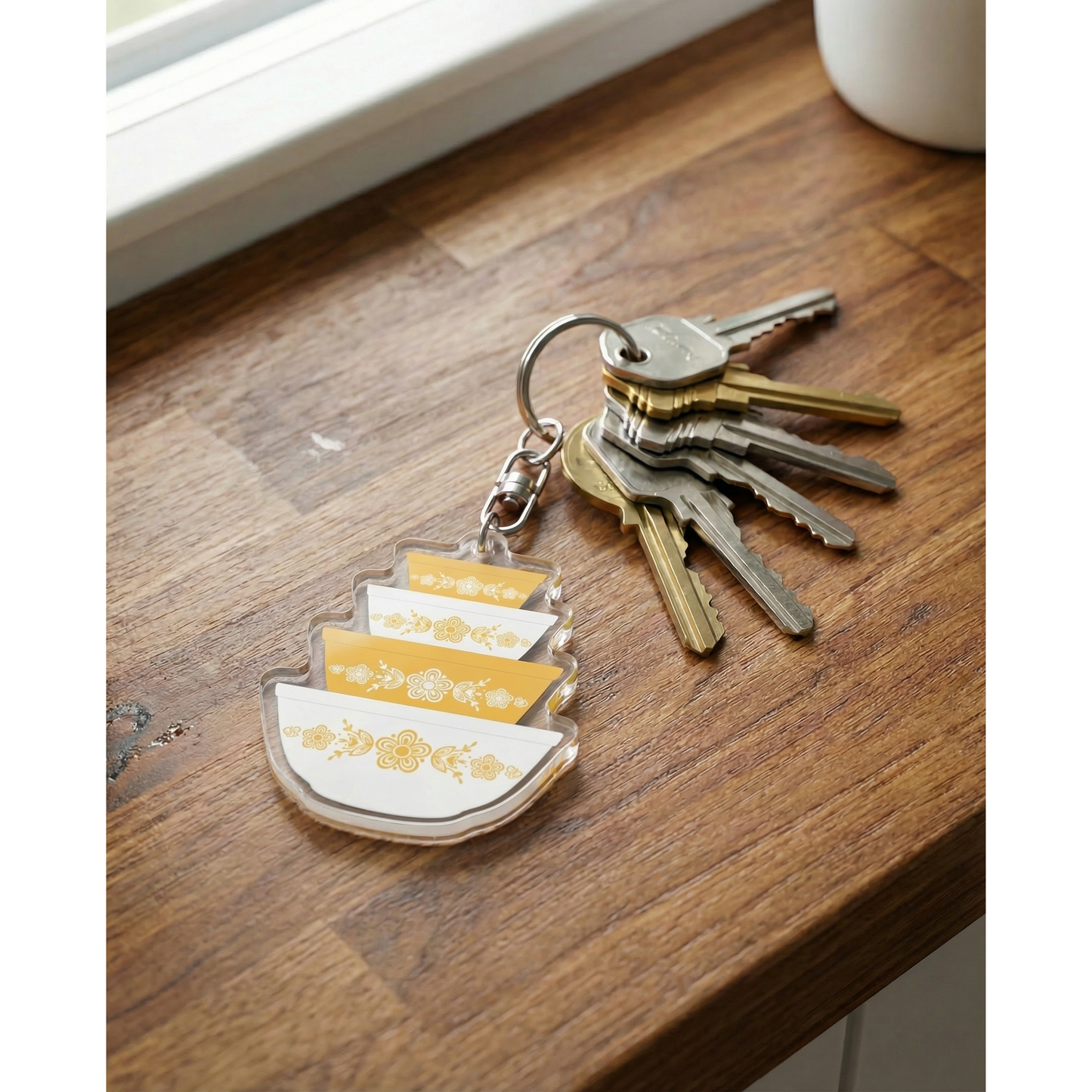 Pyrex-Inspired Mixing Bowl Keychain | Retro Acrylic Keyring for Collectors