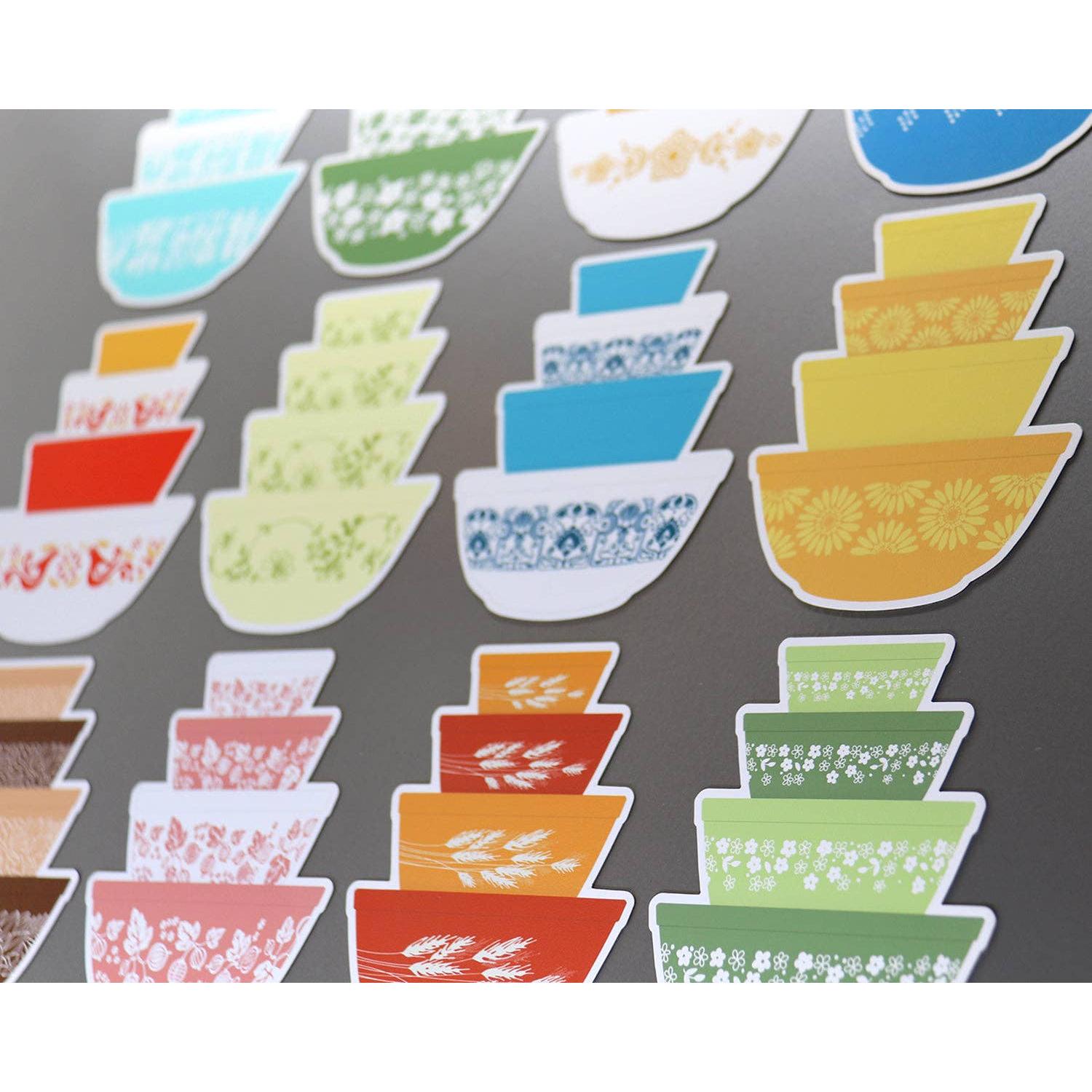 Colorful stackable bowl illustrations magnet on a gray background