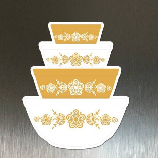 Pyrex-Inspired Mixing Bowl Stack Magnet | Retro Vintage Fridge Magnet