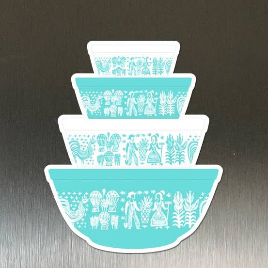 Pyrex-Inspired Mixing Bowl Stack Magnet | Retro Vintage Fridge Magnet