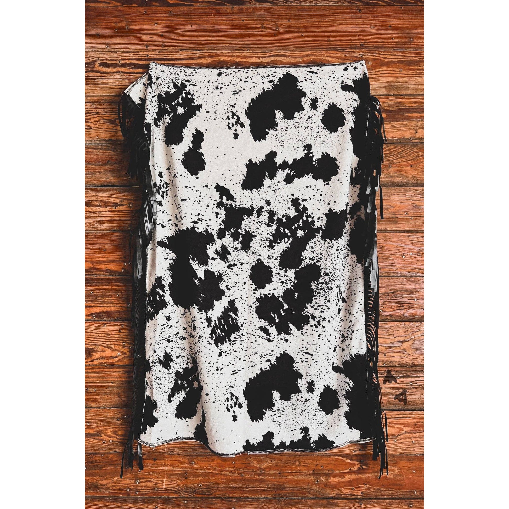 Queen Bee Small Reversible Blanket | Classic Aztec Bold Print + Cowhide Designs with Fringe | 43" x 29"