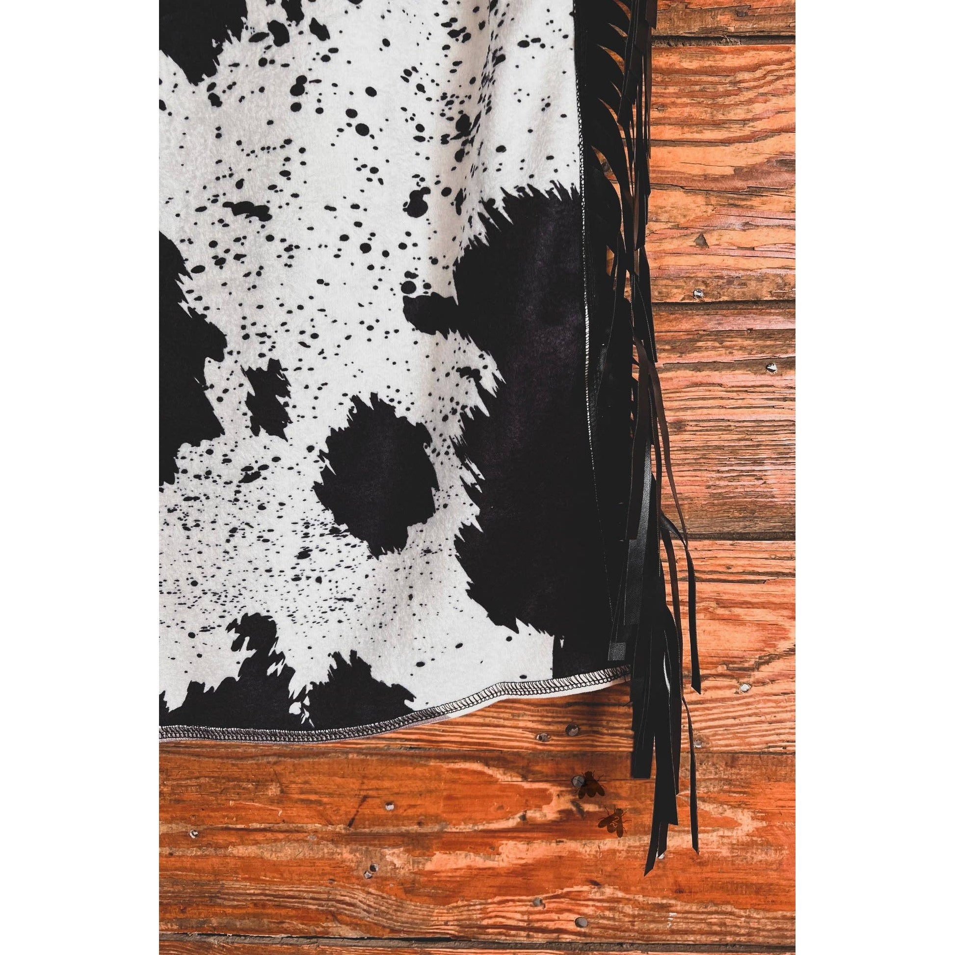 Queen Bee Small Reversible Blanket | Classic Aztec Bold Print + Cowhide Designs with Fringe | 43" x 29"