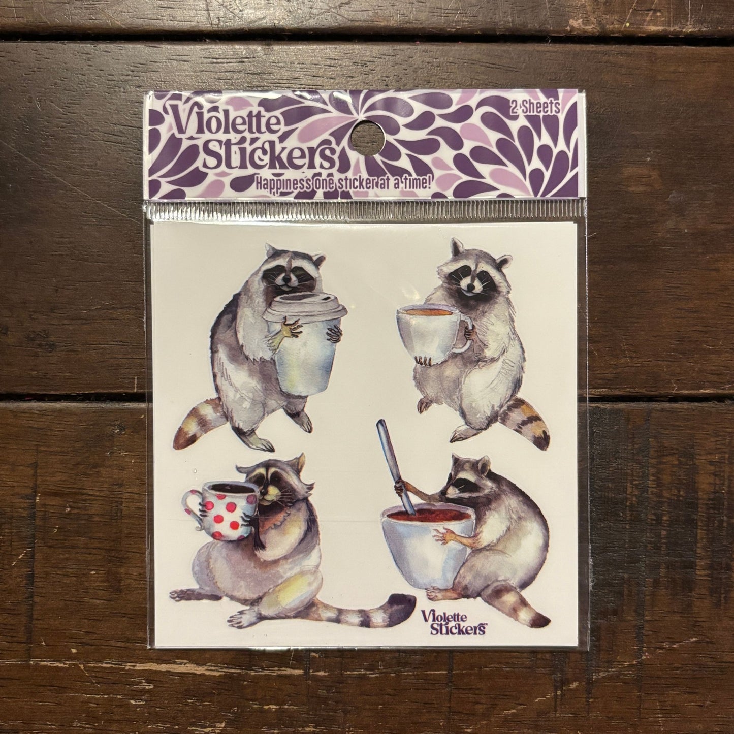 Raccoons with Coffee Stickers | 4" x 4" | 2 Sheets