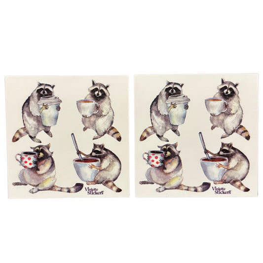 Raccoons with Coffee Stickers | 4" x 4" | 2 Sheets-Violette Stickers-The Bullish Store