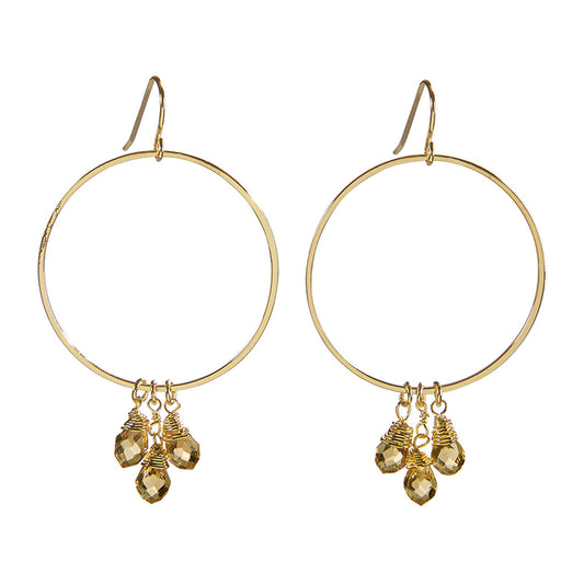 Radiant Crystal Dangle Hoops Earrings in Gold | Cut Glass Gemstones