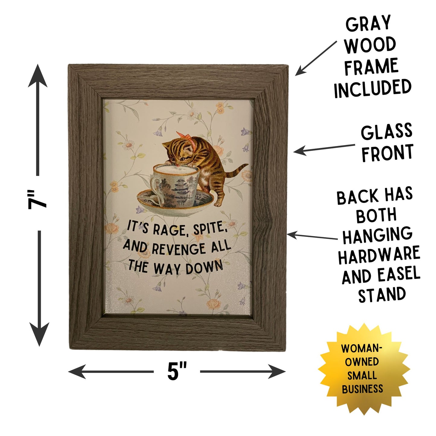 Rage Spite Revenge Vintage Cat Framed Wall Art | GetBullish Original Quote Sign