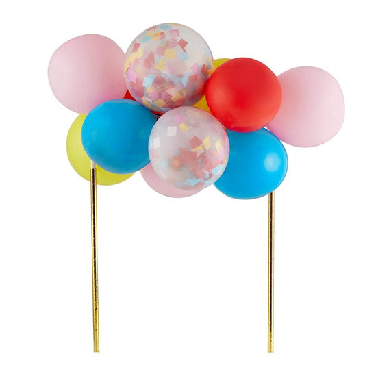 Colorful balloons on sticks with confetti on a white background