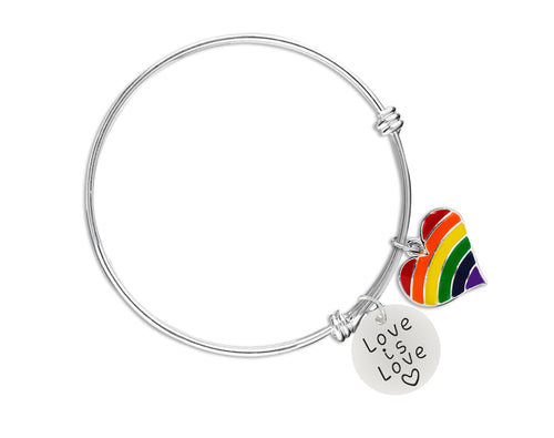 Rainbow Heart Love Is Love Retractable Charm Bracelet | Pride Jewelry Collection