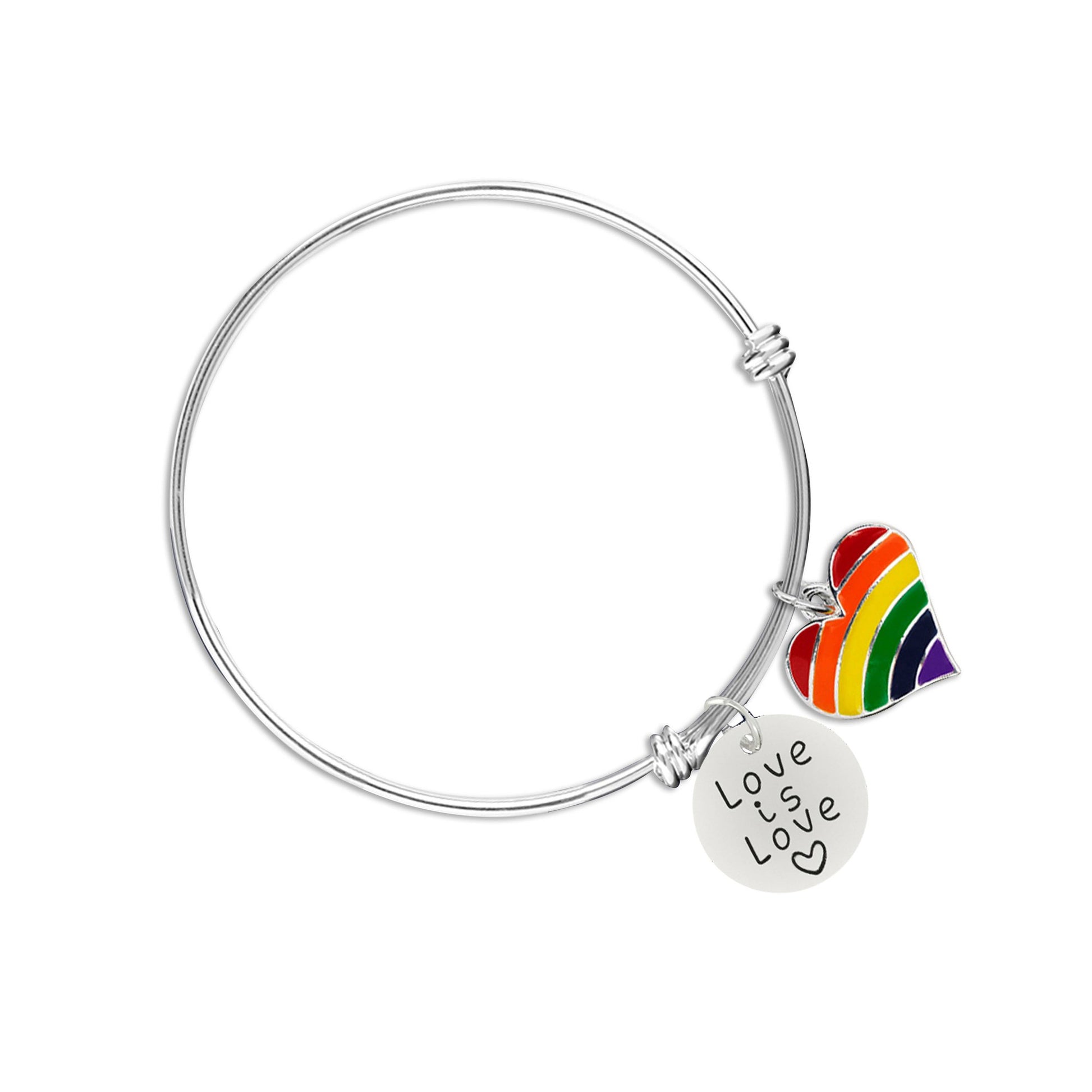 Rainbow Heart Love Is Love Retractable Charm Bracelet | Pride Jewelry Collection