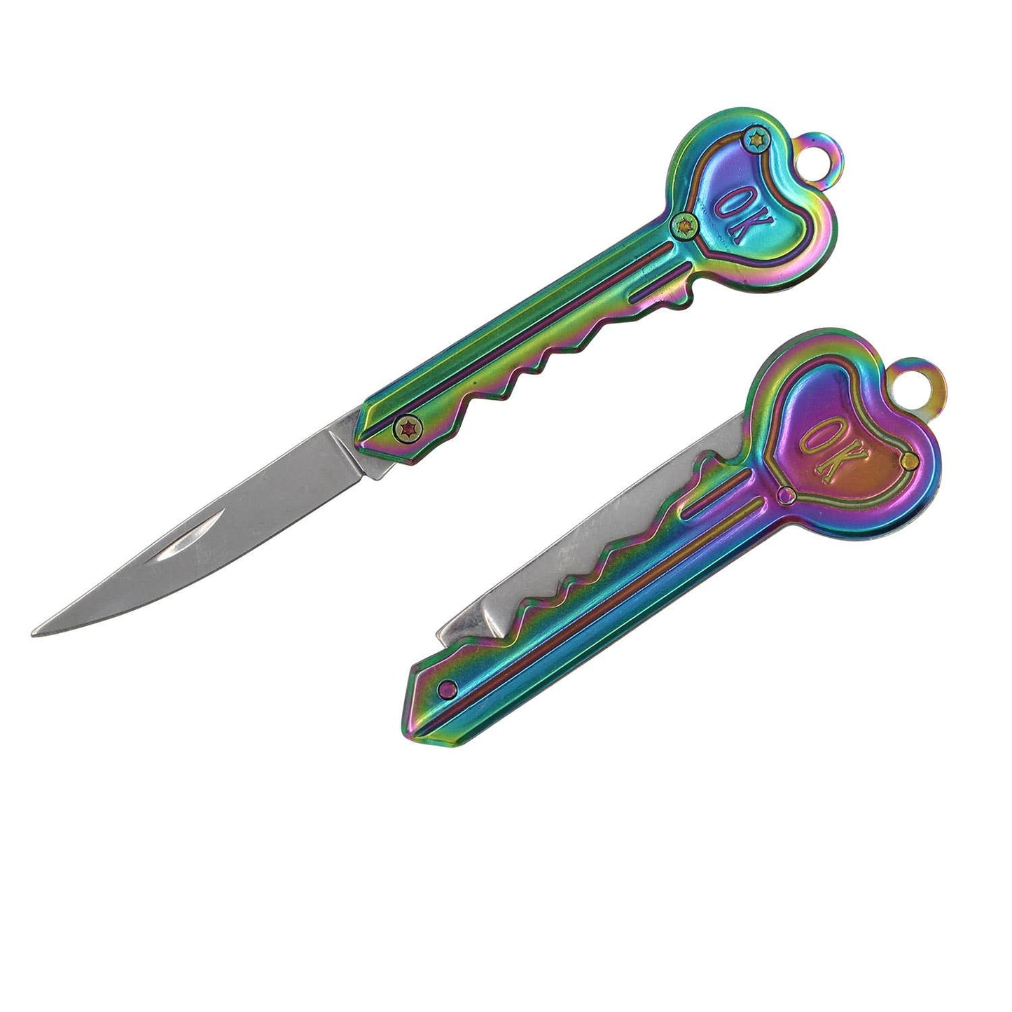 Rainbow Knife Keychain | 'OK' Utility Pocketknife | 2" Blade