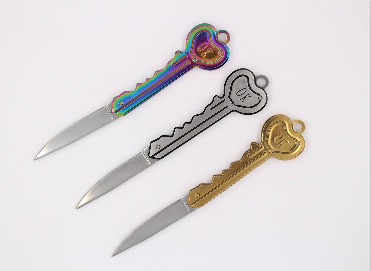 Rainbow Knife Keychain | 'OK' Utility Pocketknife | 2" Blade